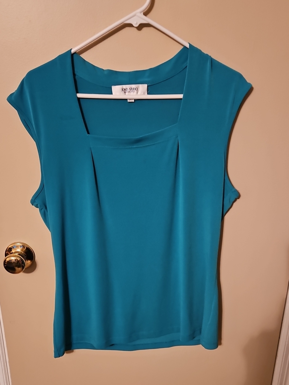 Jones Studio Teal Cap-Sleeve Pleat Front Women's Top